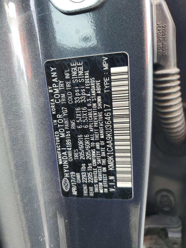 2019 Hyundai Kona Se VIN: KM8K1CAA9KU364617 Lot: 86284015