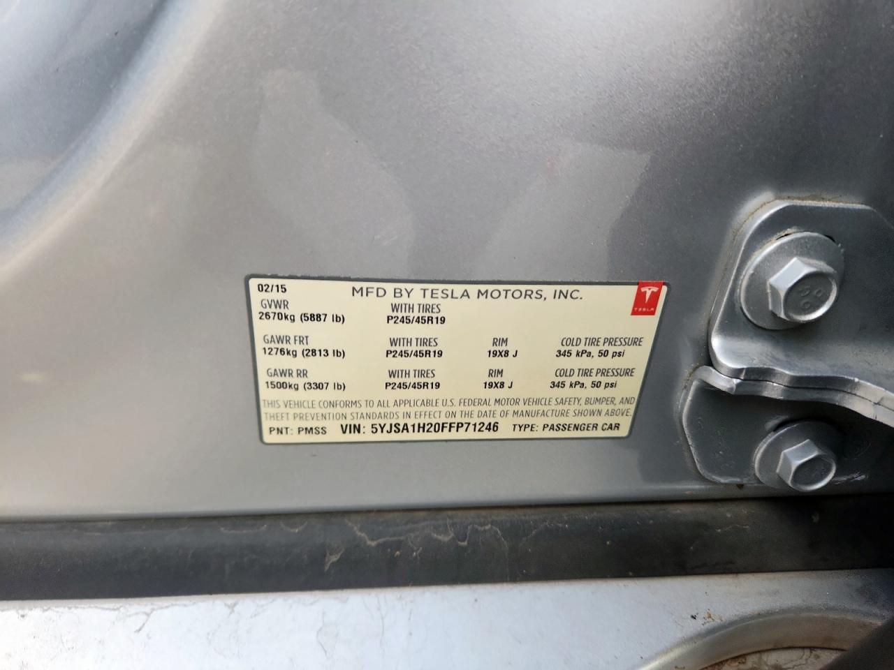 2015 Tesla Model S 85D VIN: 5YJSA1H20FFP71246 Lot: 84986095