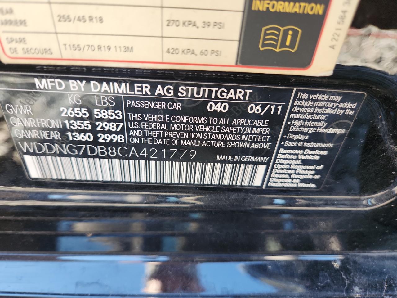 2012 Mercedes-Benz S 550 VIN: WDDNG7DB8CA421779 Lot: 90076805