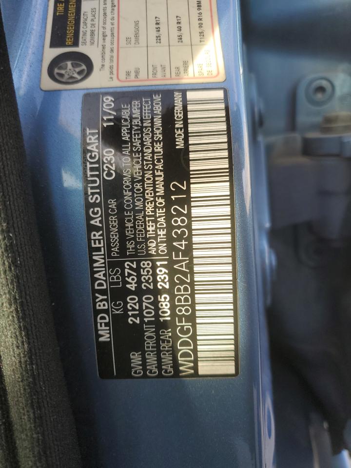 2010 Mercedes-Benz C 300 4Matic VIN: WDDGF8BB2AF438212 Lot: 91111035