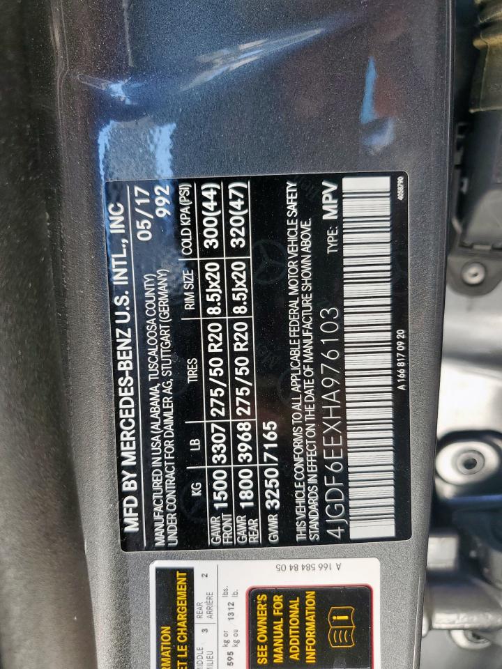 2017 Mercedes-Benz Gls 450 4Matic VIN: 4JGDF6EEXHA976103 Lot: 85582515