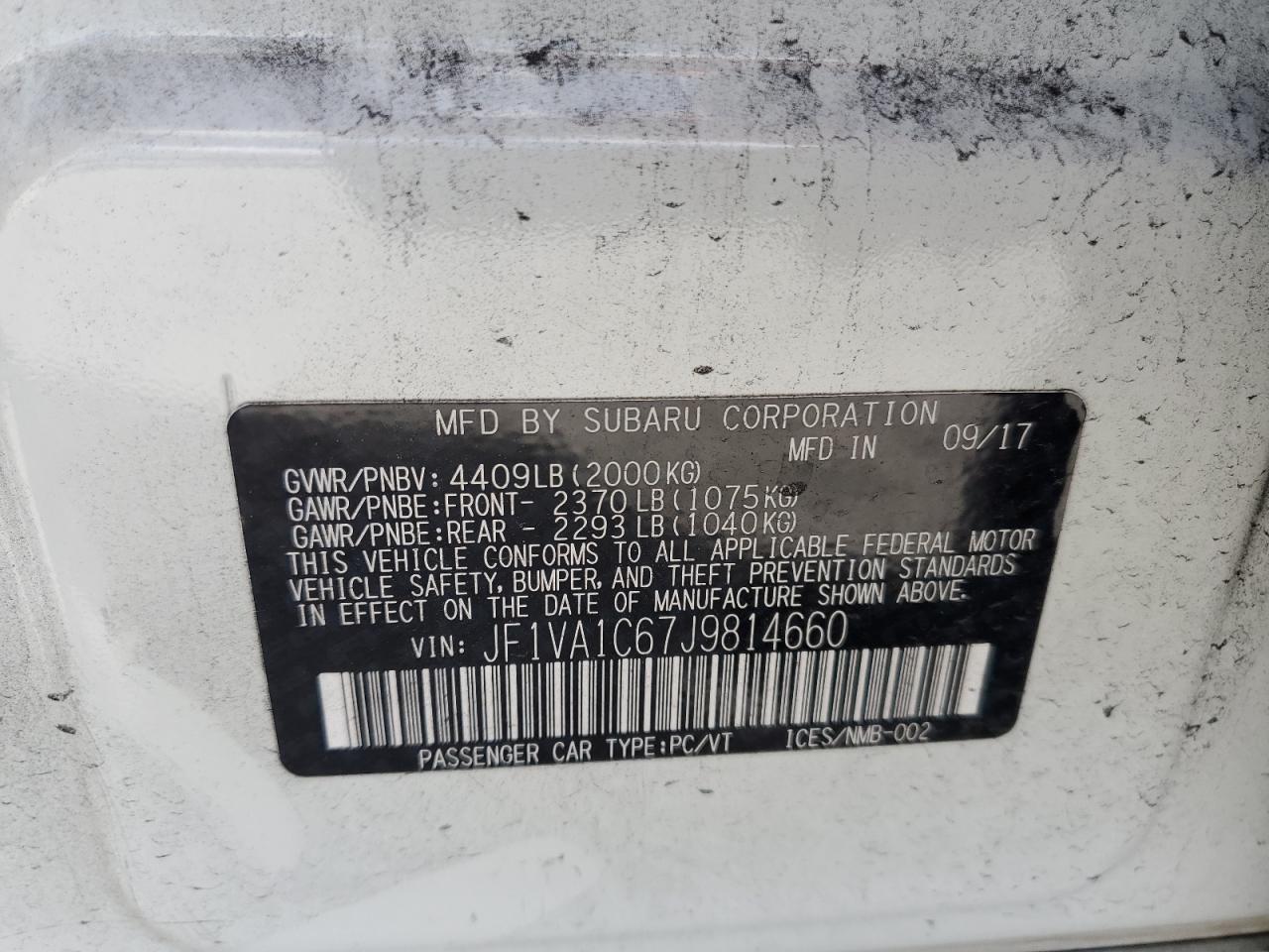 2018 Subaru Wrx Premium VIN: JF1VA1C67J9814660 Lot: 85855795