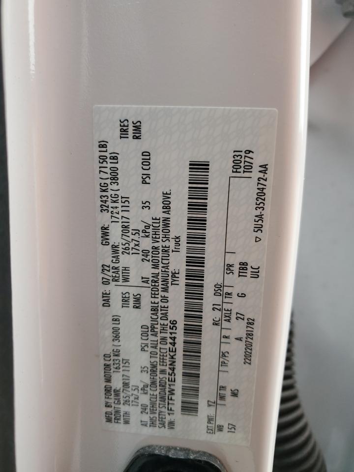 2022 Ford F150 Supercrew VIN: 1FTFW1E54NKE44156 Lot: 90494675