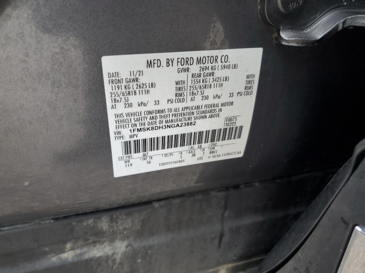 2022 Ford Explorer Xlt VIN: 1FMSK8DH3NGA23882 Lot: 90431285