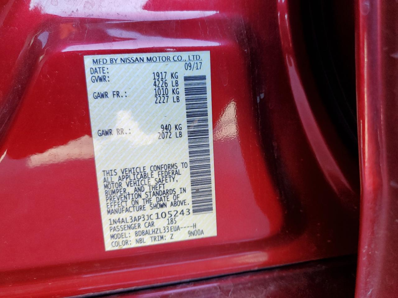 2018 Nissan Altima 2.5 VIN: 1N4AL3AP3JC105243 Lot: 85601925