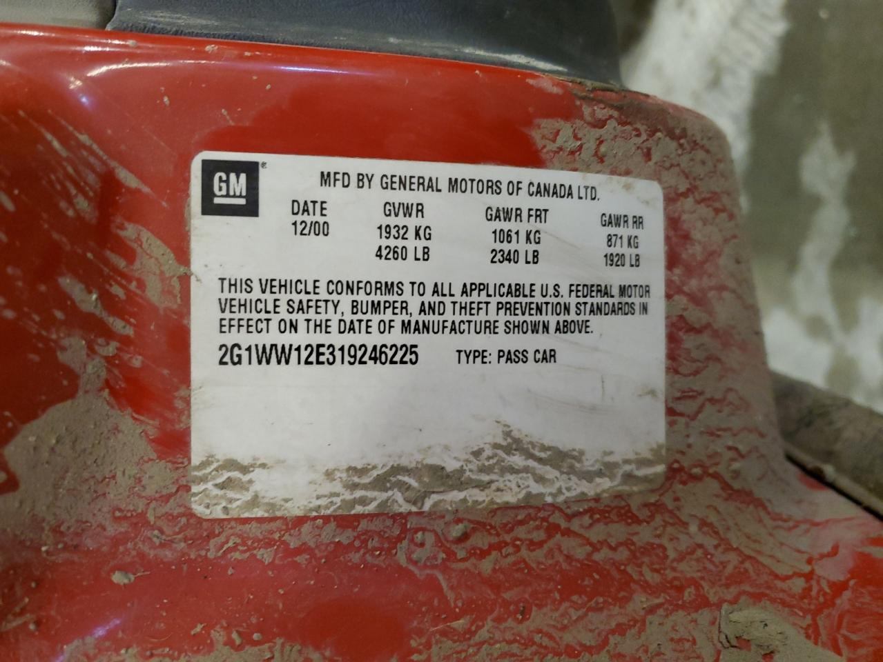 2001 Chevrolet Monte Carlo Ls VIN: 2G1WW12E319246225 Lot: 86085995