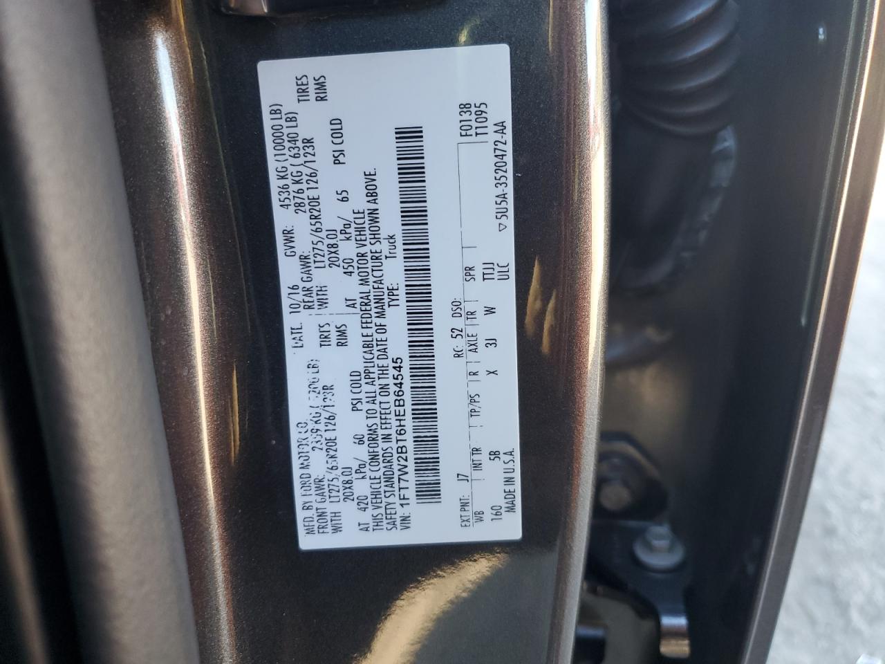 2017 Ford F250 Super Duty VIN: 1FT7W2BT6HEB64545 Lot: 82482525