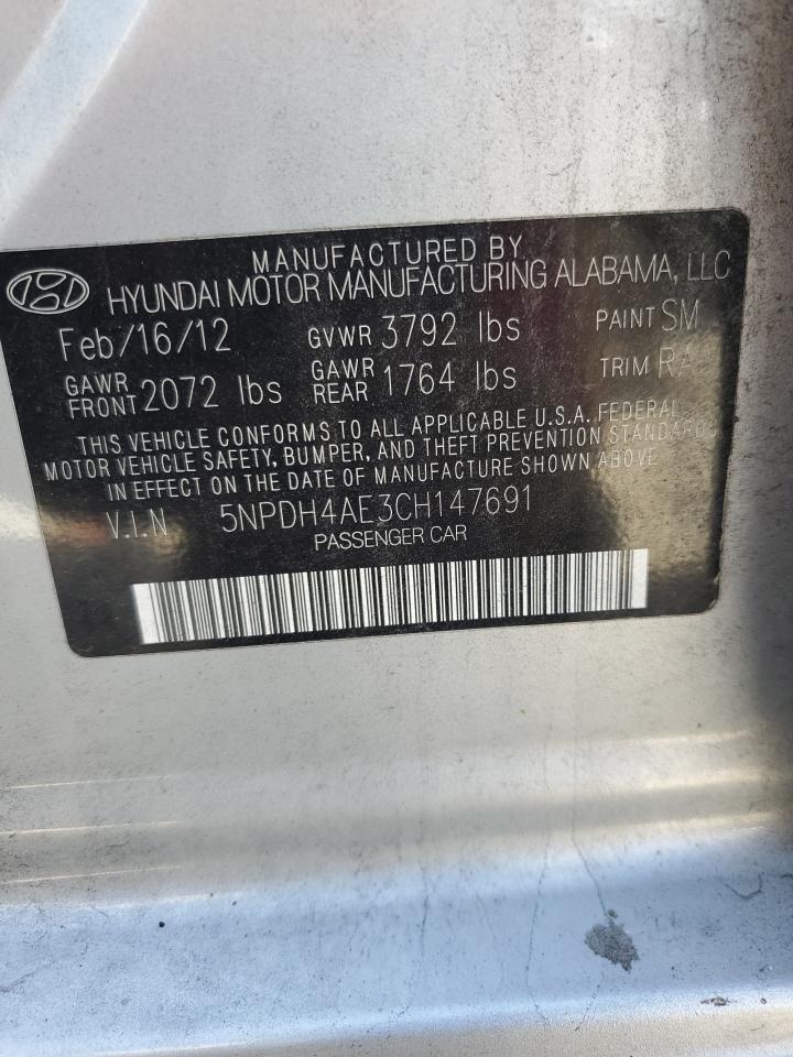 2012 Hyundai Elantra Gls VIN: 5NPDH4AE3CH147691 Lot: 82606065