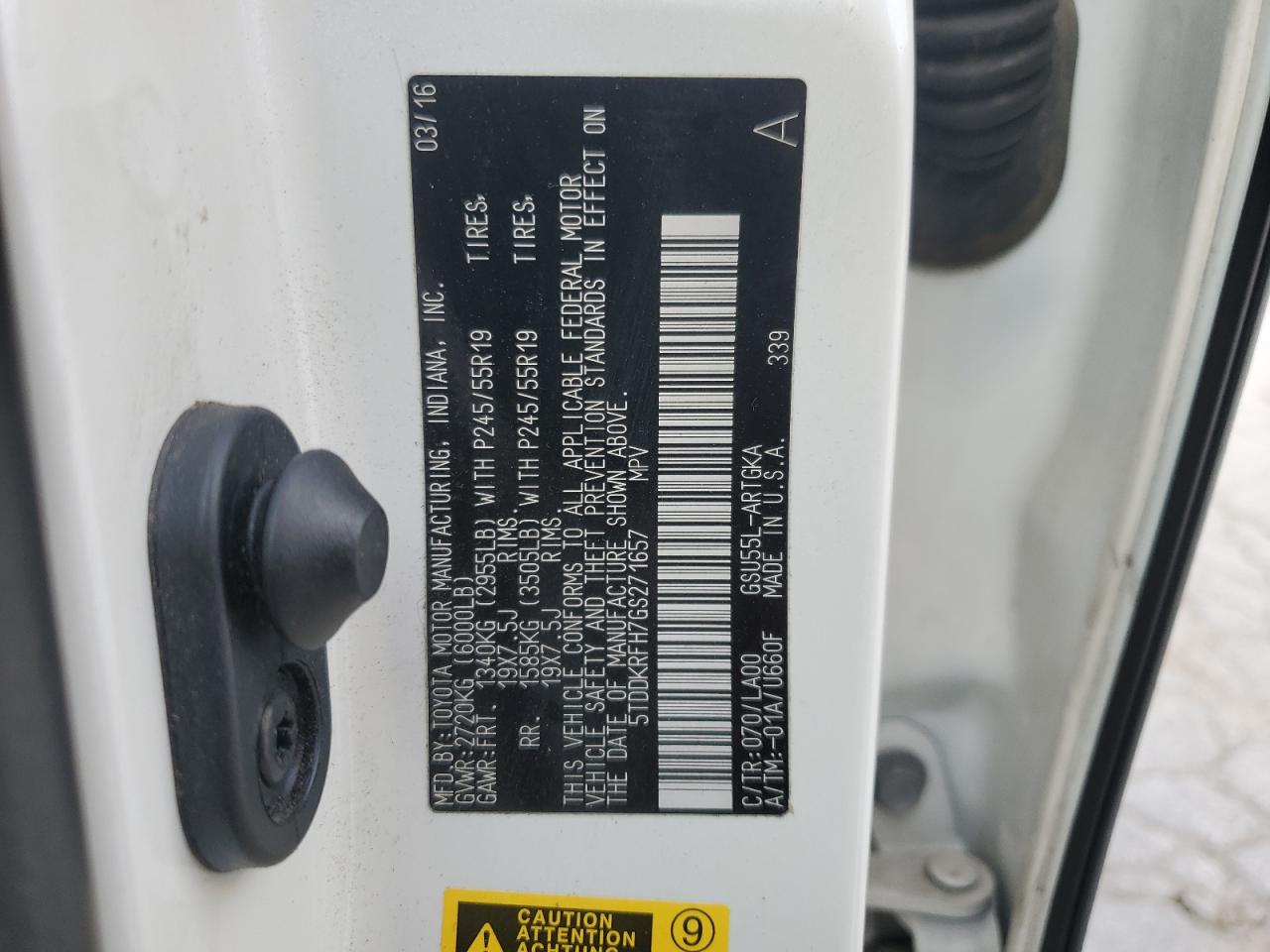 2016 Toyota Highlander Limited VIN: 5TDDKRFH7GS271657 Lot: 84729315