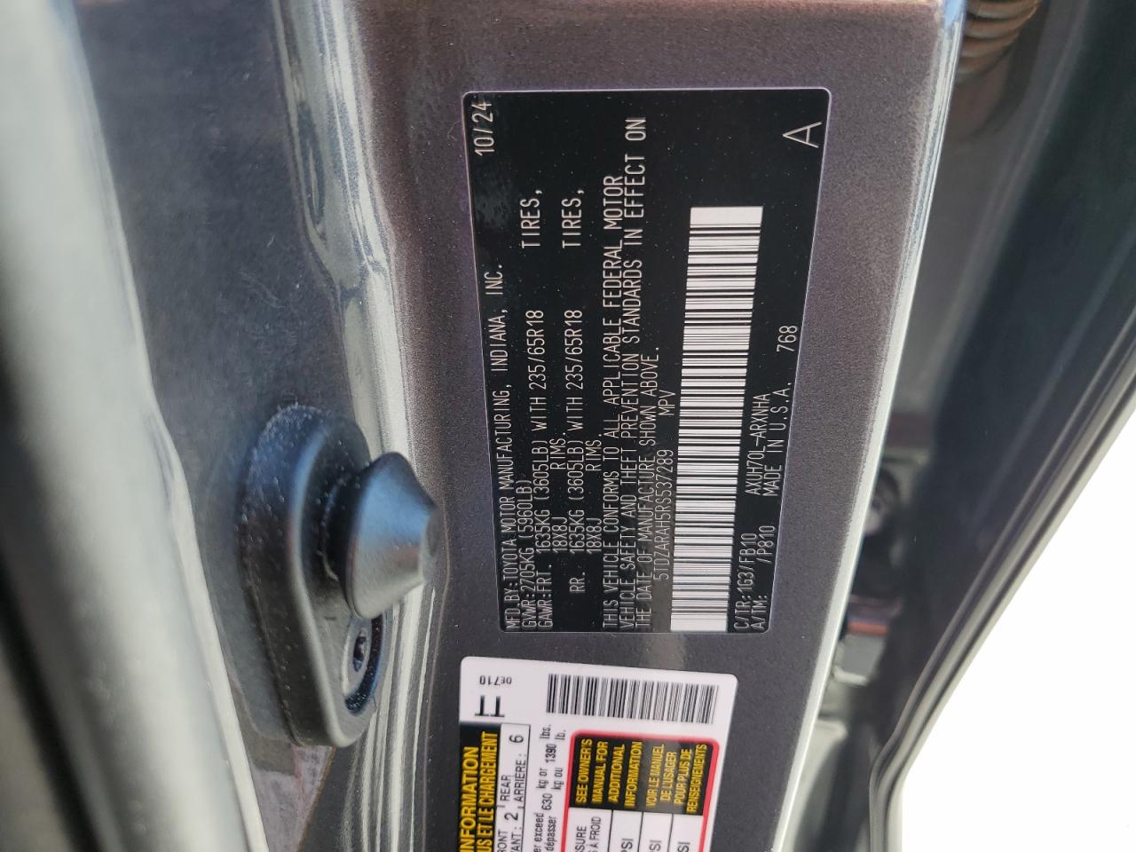 2024 Toyota Highlander Hybrid Le VIN: 5TDZARAH5RS537289 Lot: 86321905