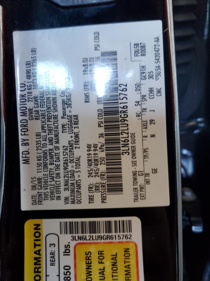 2016 Lincoln Mkz Hybrid VIN: 3LN6L2LU9GR615762 Lot: 82559695