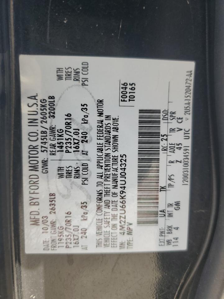 2004 Mercury Mountaineer VIN: 4M2ZU66K94UJ04325 Lot: 86633605