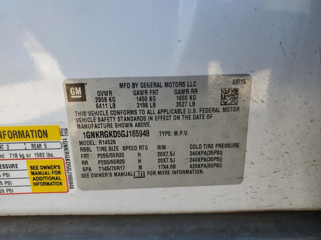 2016 Chevrolet Traverse Lt VIN: 1GNKRGKD5GJ165948 Lot: 85912535