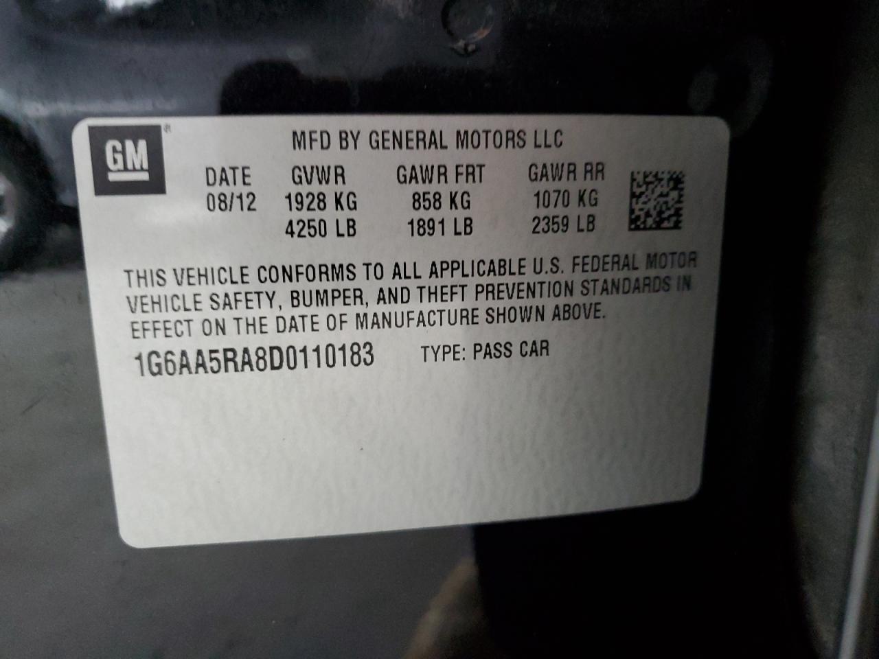 2013 Cadillac Ats VIN: 1G6AA5RA8D0110183 Lot: 82445215