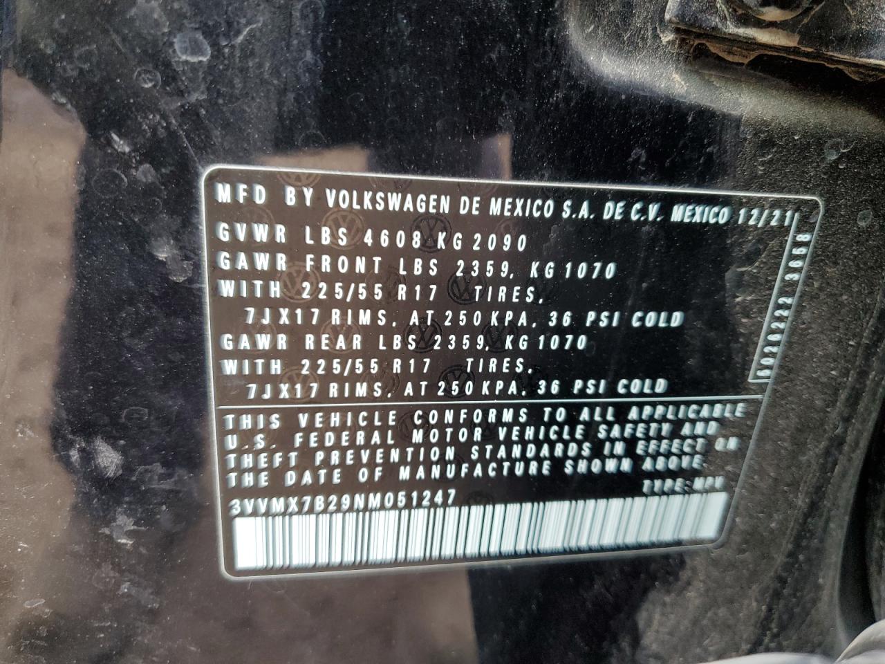 2022 Volkswagen Taos S VIN: 3VVMX7B29NM051247 Lot: 84994415