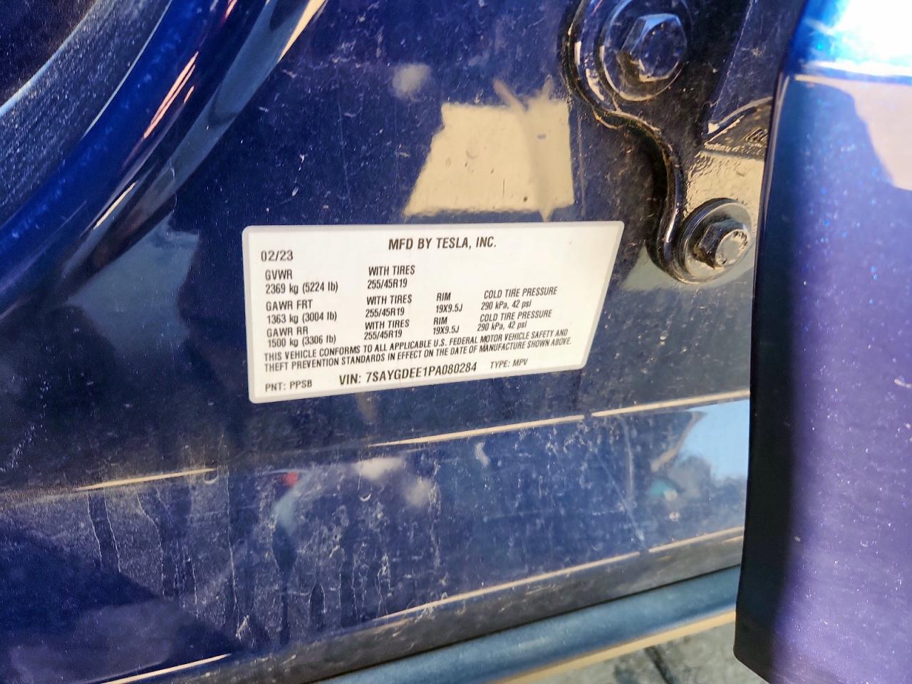 2023 Tesla Model Y VIN: 7SAYGDEE1PA080284 Lot: 85844685