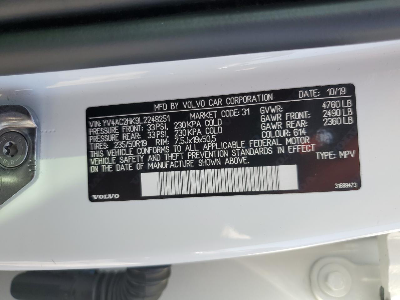 2020 Volvo Xc40 T4 Momentum VIN: YV4AC2HK9L2248251 Lot: 82276615