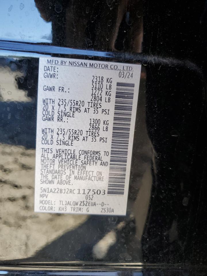 2024 Nissan Murano Sv VIN: 5N1AZ2BJ2RC117503 Lot: 81947435