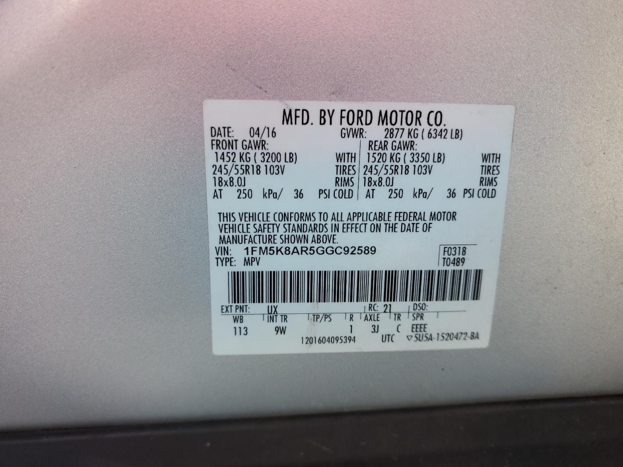 2016 Ford Explorer Police Interceptor VIN: 1FM5K8AR5GGC92589 Lot: 86077055