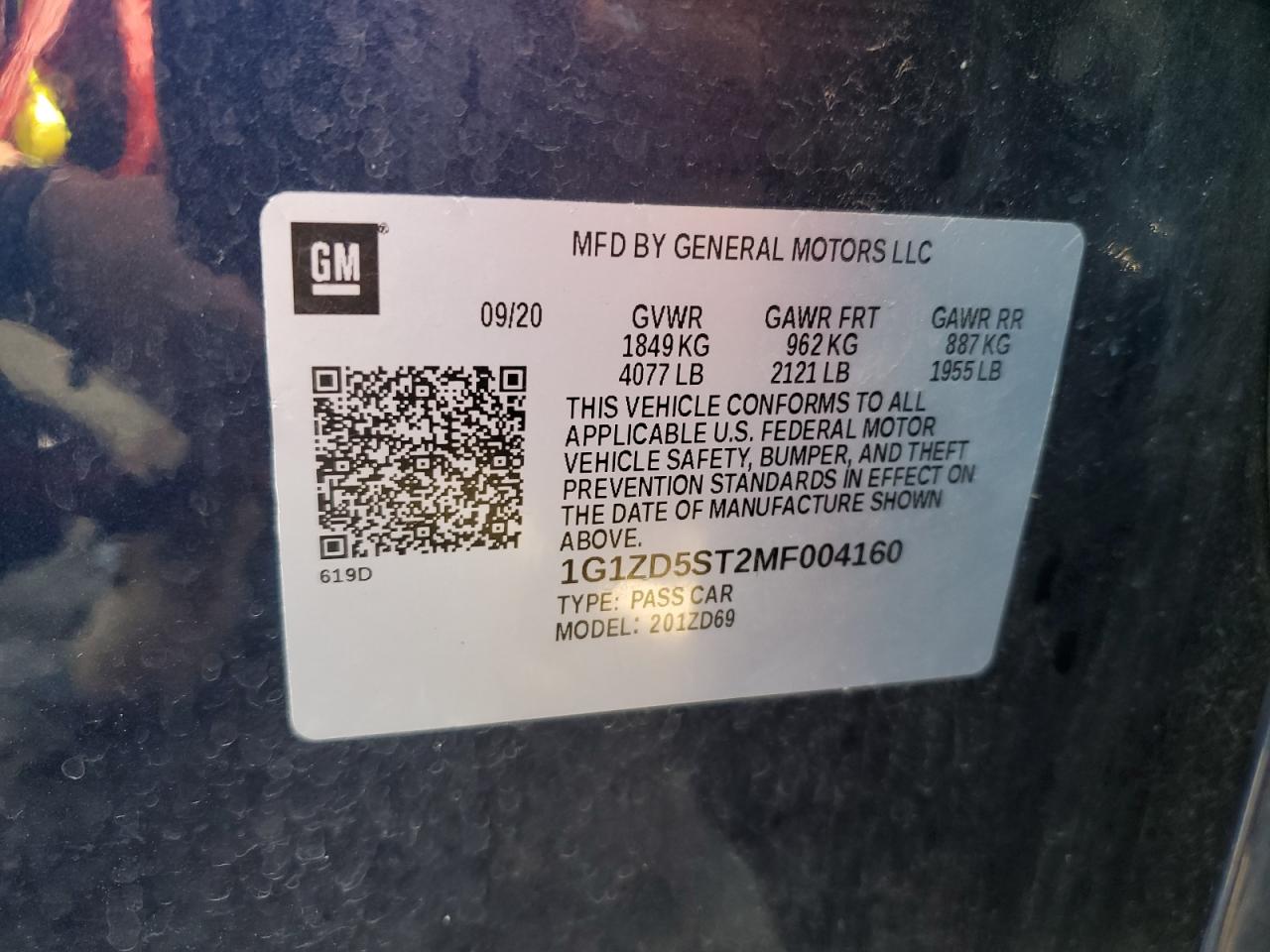 2021 Chevrolet Malibu Lt VIN: 1G1ZD5ST2MF004160 Lot: 85763335