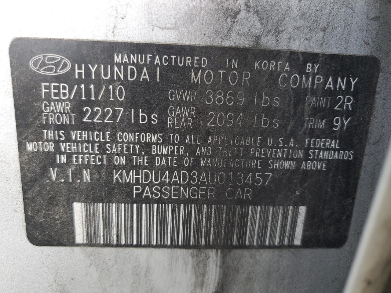 2010 Hyundai Elantra Blue VIN: KMHDU4AD3AU013457 Lot: 82179375