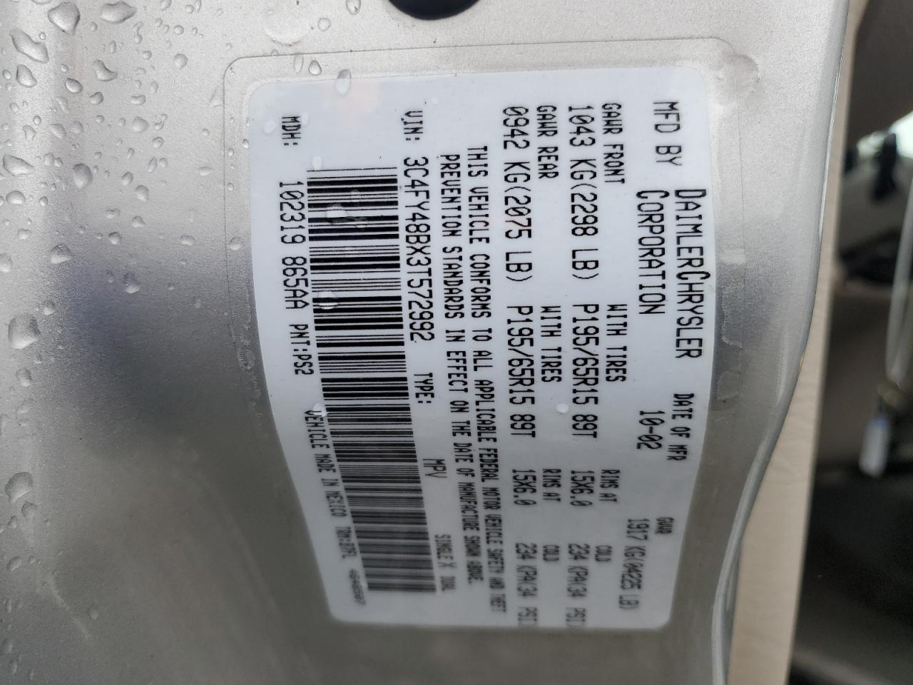 2003 Chrysler Pt Cruiser Classic VIN: 3C4FY48BX3T572992 Lot: 90321535