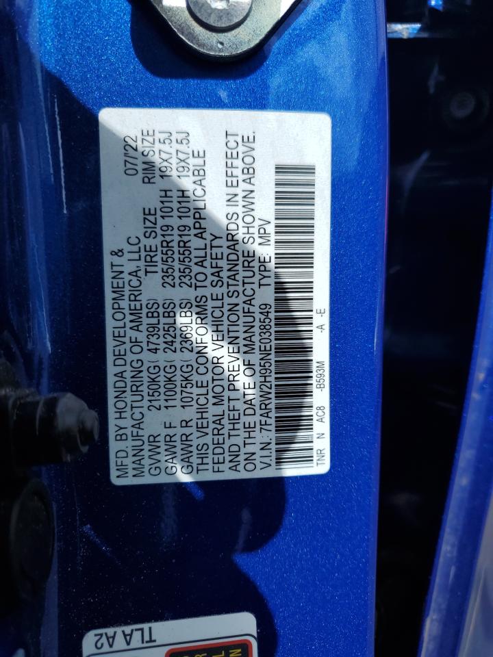 2022 Honda Cr-V Touring VIN: 7FARW2H95NE038549 Lot: 89820125