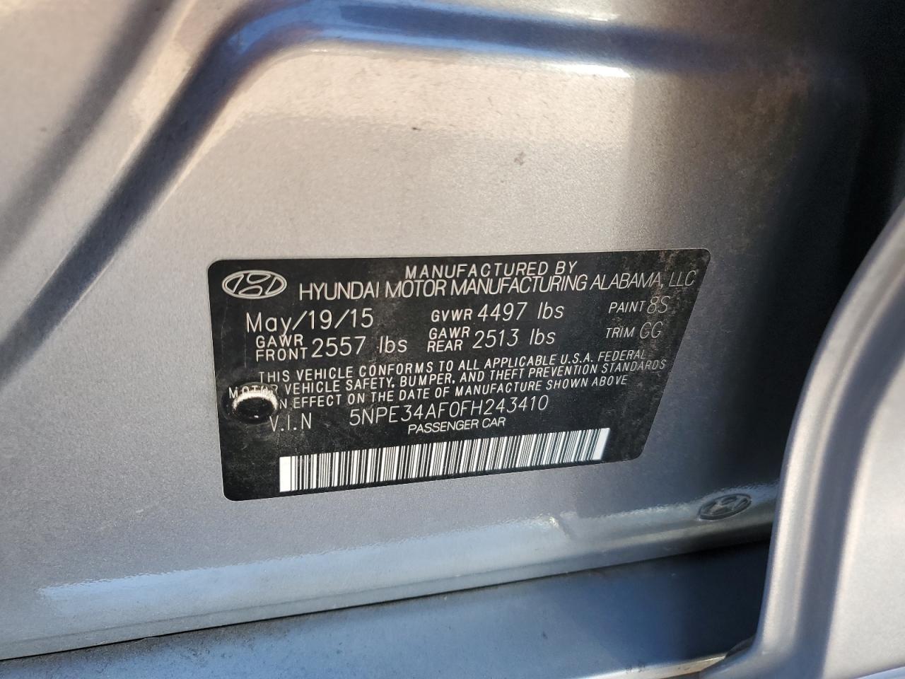 2015 Hyundai Sonata Sport VIN: 5NPE34AF0FH243410 Lot: 82176885