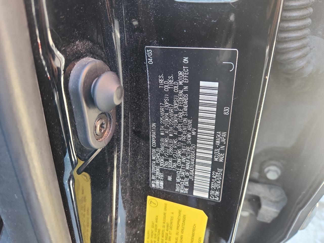 2004 Lexus Rx 330 VIN: JTJGA31U440004750 Lot: 82447465