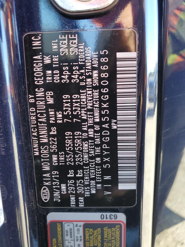 2019 Kia Sorento Lx VIN: 5XYPGDA55KG608685 Lot: 86405245