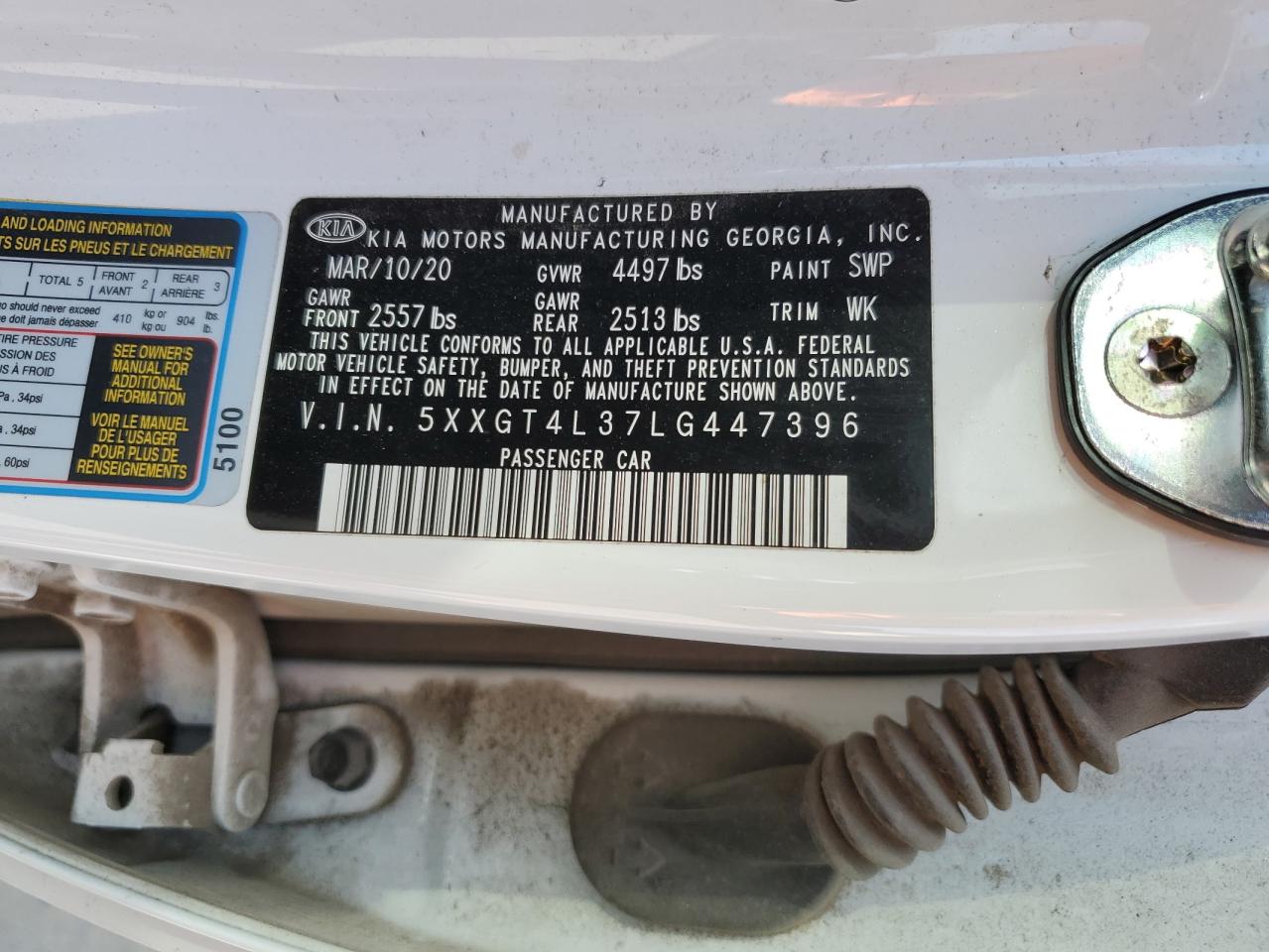 2020 Kia Optima Lx VIN: 5XXGT4L37LG447396 Lot: 81604155