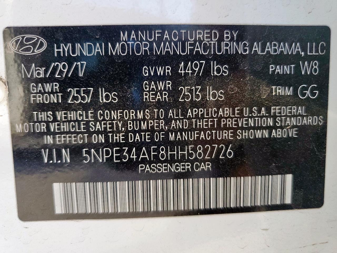 2017 Hyundai Sonata Sport VIN: 5NPE34AF8HH582726 Lot: 86230395