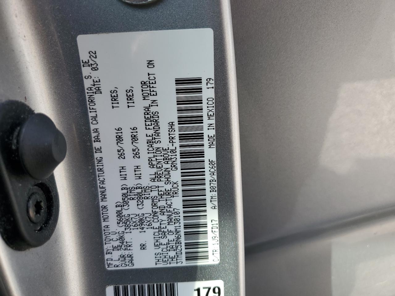 2022 Toyota Tacoma Double Cab VIN: 3TMDZ5BN6NM130107 Lot: 84884165