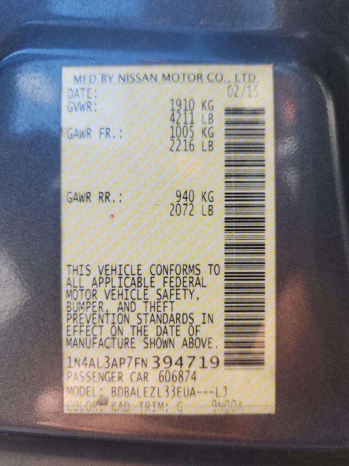 2015 Nissan Altima 2.5 VIN: 1N4AL3AP7FN394719 Lot: 85710855