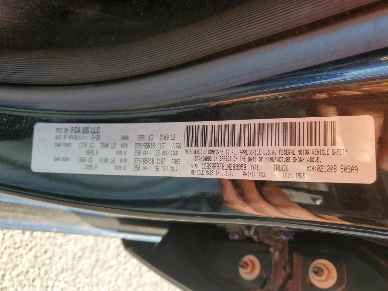 2020 Ram 1500 Big Horn/Lone Star VIN: 1C6SRFBT8LN289958 Lot: 85361175