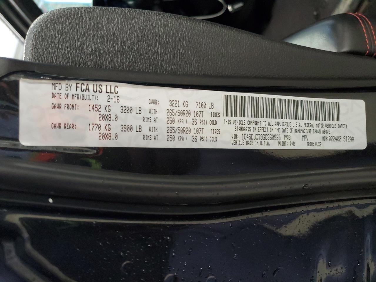 2016 Dodge Durango R/T VIN: 1C4SDJCT9GC360935 Lot: 90108265