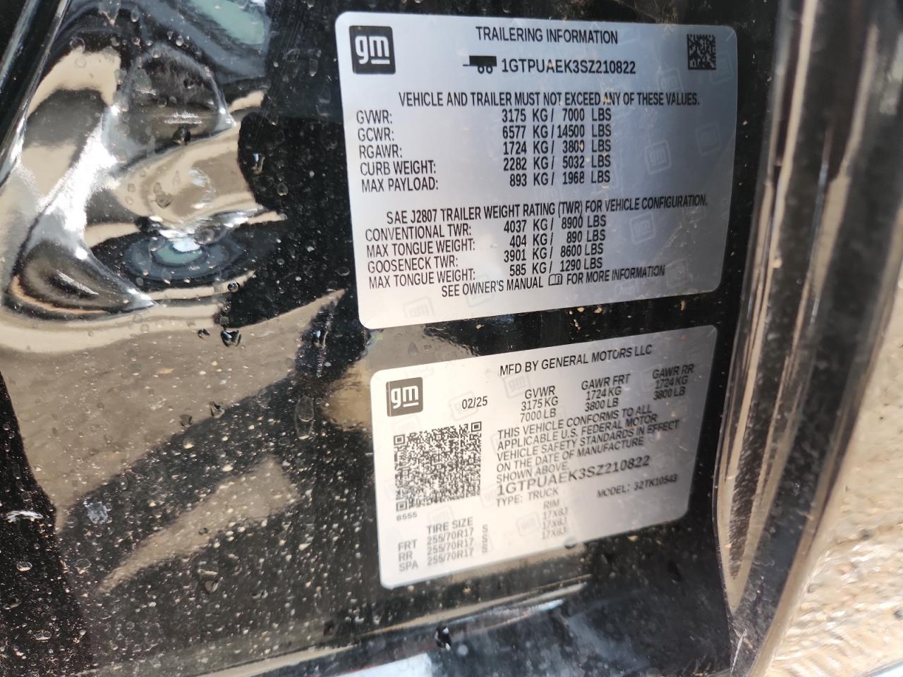 2025 GMC Sierra K1500 VIN: 1GTPUAEK3SZ210822 Lot: 85299195