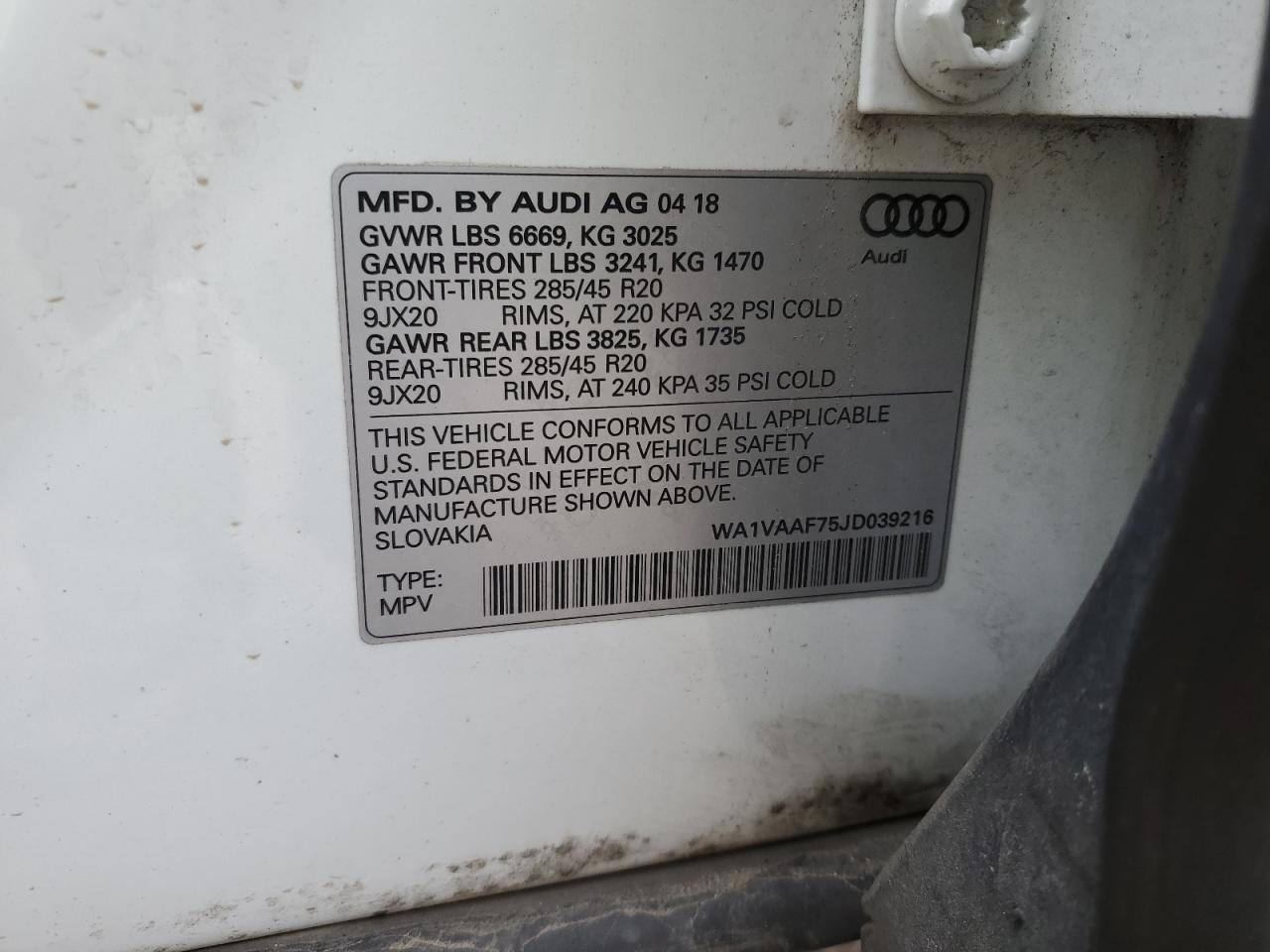 2018 Audi Q7 Prestige VIN: WA1VAAF75JD039216 Lot: 90935655