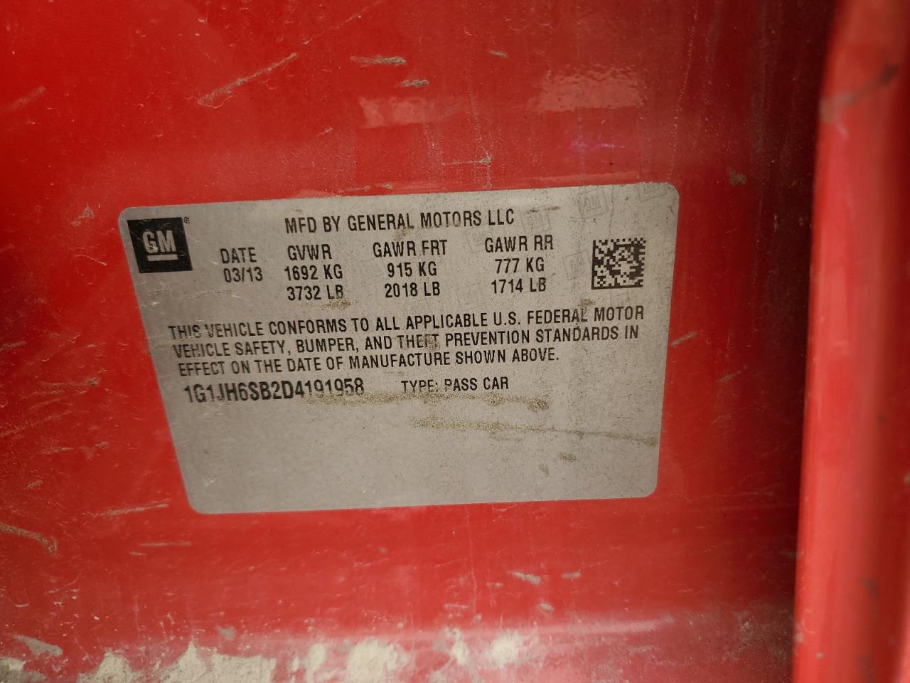 2013 Chevrolet Sonic Rs VIN: 1G1JH6SB2D4191958 Lot: 82421555