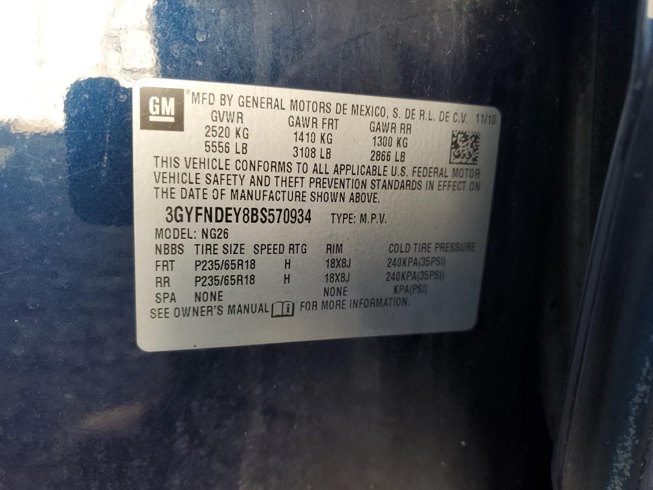 2011 Cadillac Srx Luxury Collection VIN: 3GYFNDEY8BS570934 Lot: 81947425