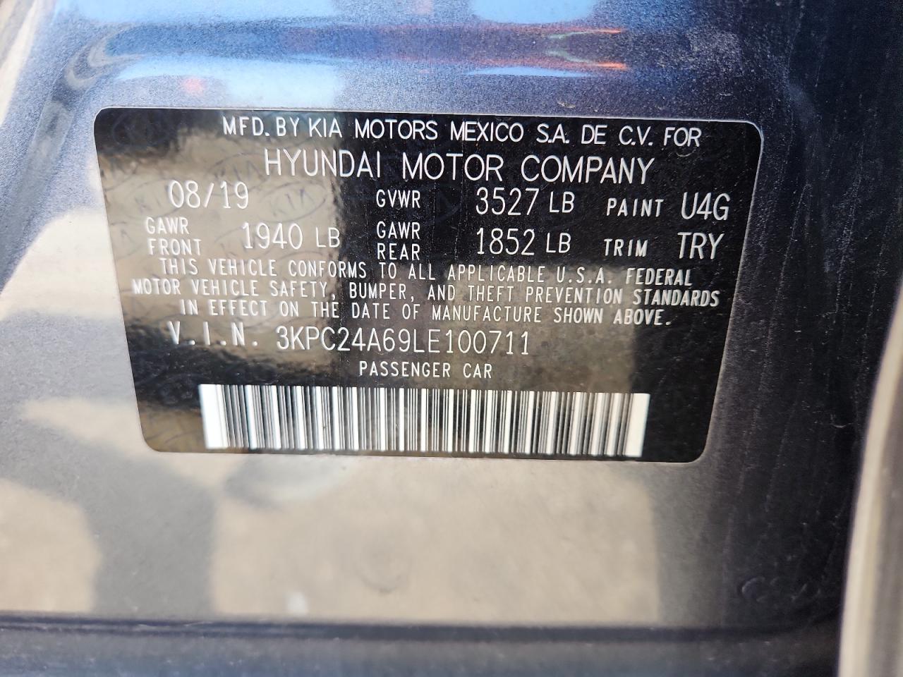 2020 Hyundai Accent Se VIN: 3KPC24A69LE100711 Lot: 90419235