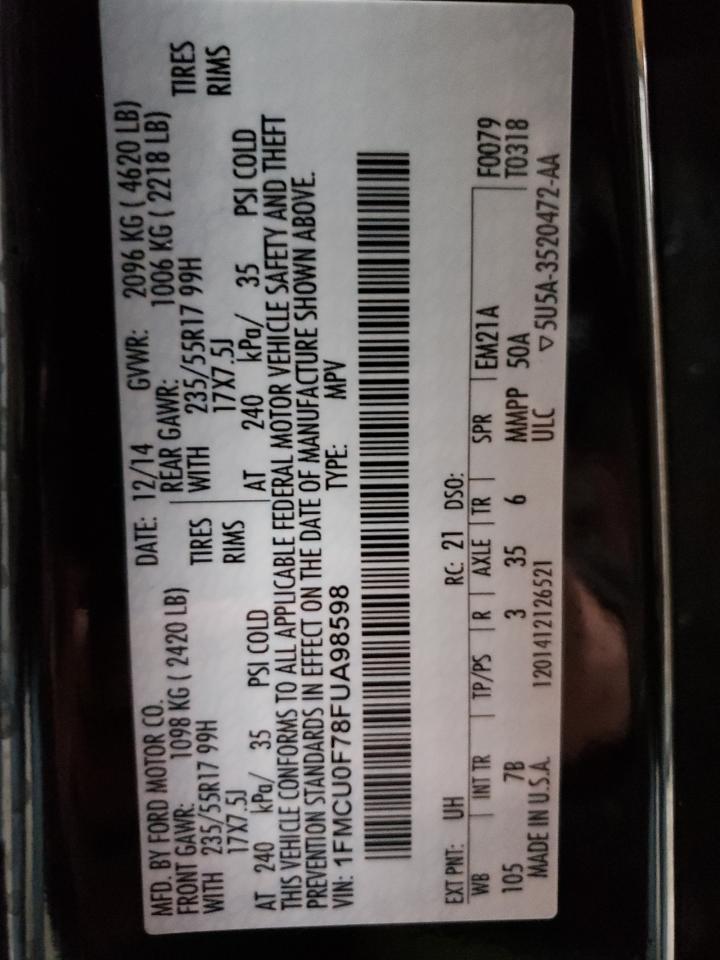 2015 Ford Escape S VIN: 1FMCU0F78FUA98598 Lot: 82385475