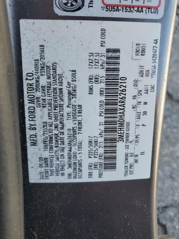 2010 Mercury Milan VIN: 3MEHM0HAXAR626210 Lot: 87242145