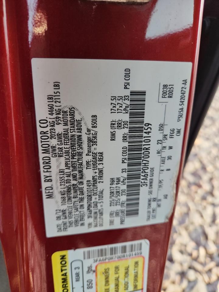 2013 Ford Fusion Se VIN: 3FA6P0H70DR101459 Lot: 86869645