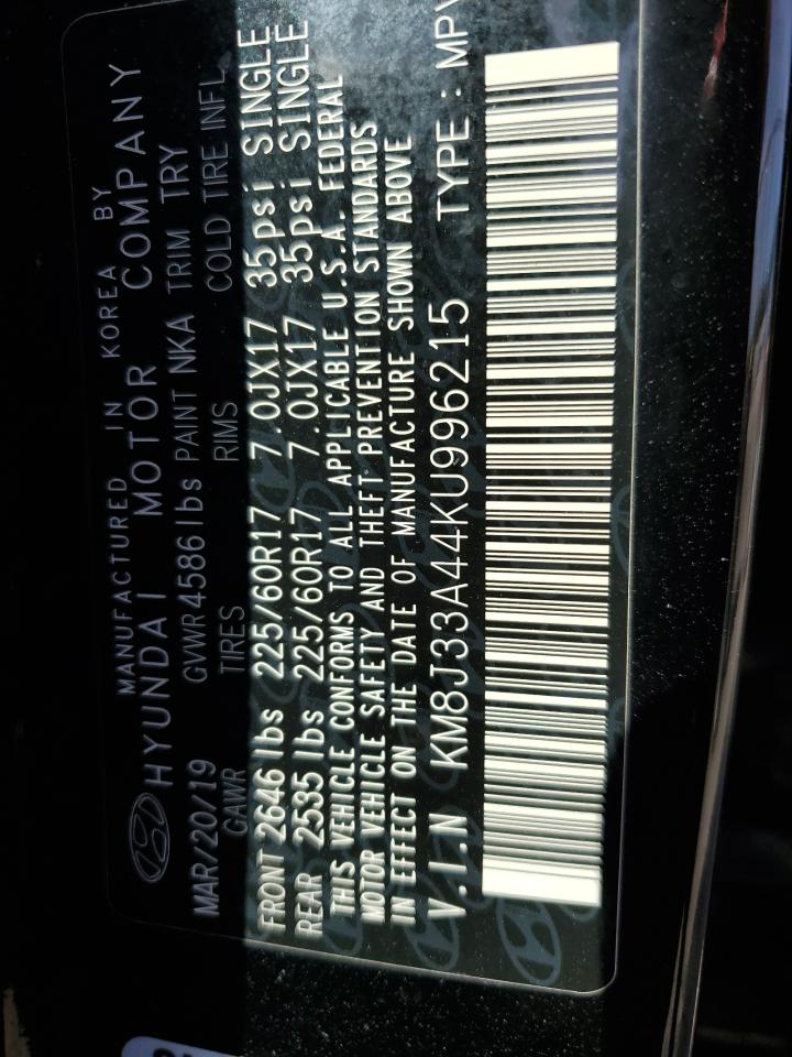 2019 Hyundai Tucson Limited VIN: KM8J33A44KU996215 Lot: 85282515