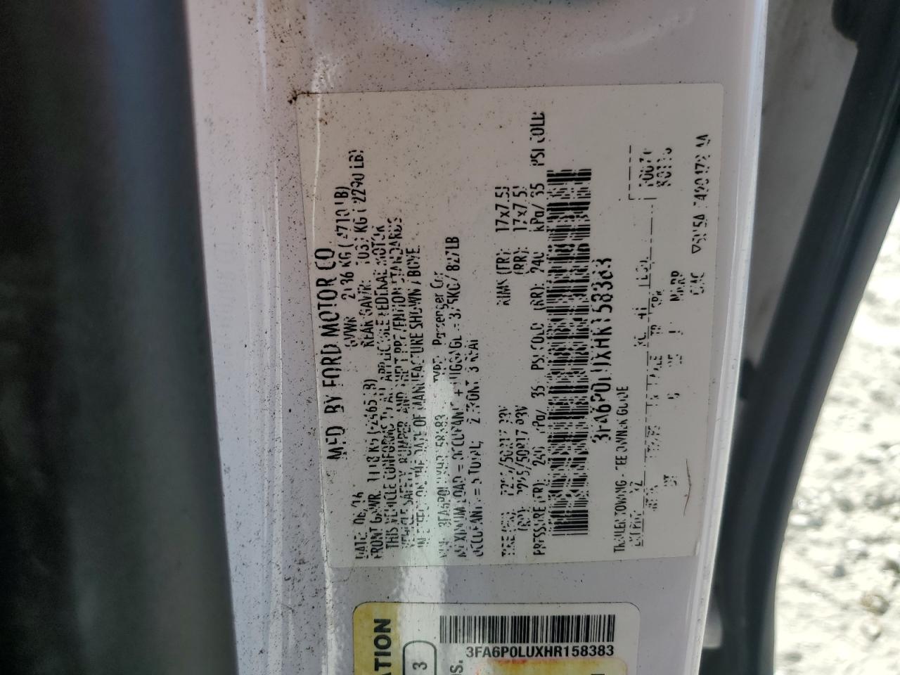 2017 Ford Fusion Se Hybrid VIN: 3FA6P0LUXHR158383 Lot: 85092185