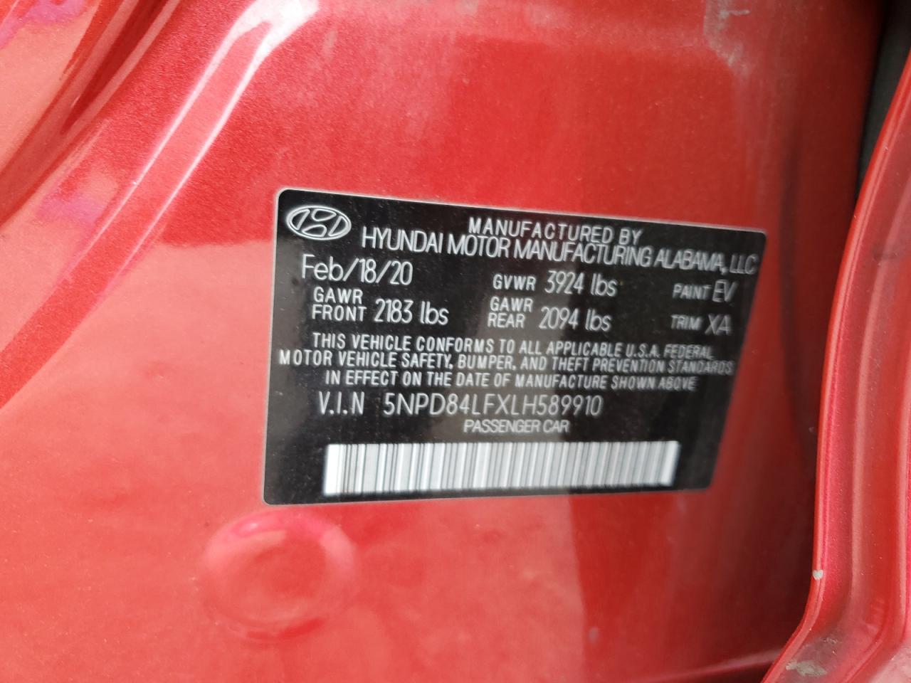 2020 Hyundai Elantra Sel VIN: 5NPD84LFXLH589910 Lot: 85923715