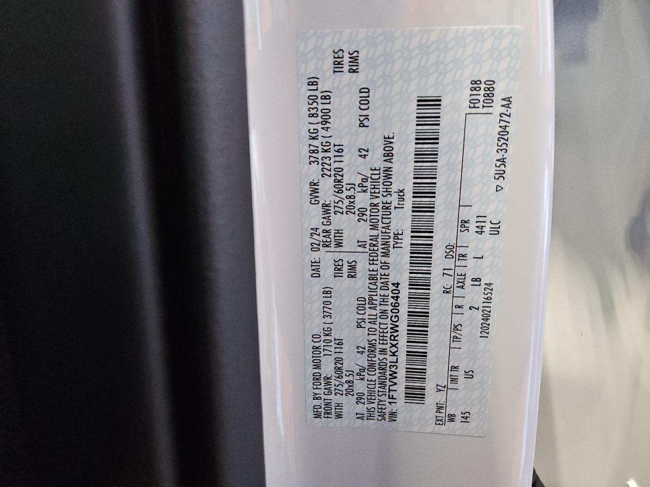 2024 Ford F150 Lightning Xlt VIN: 1FTVW3LKXRWG06404 Lot: 84980215