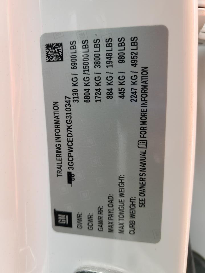 2019 Chevrolet Silverado C1500 Lt VIN: 3GCPWCED7KG310347 Lot: 85882145