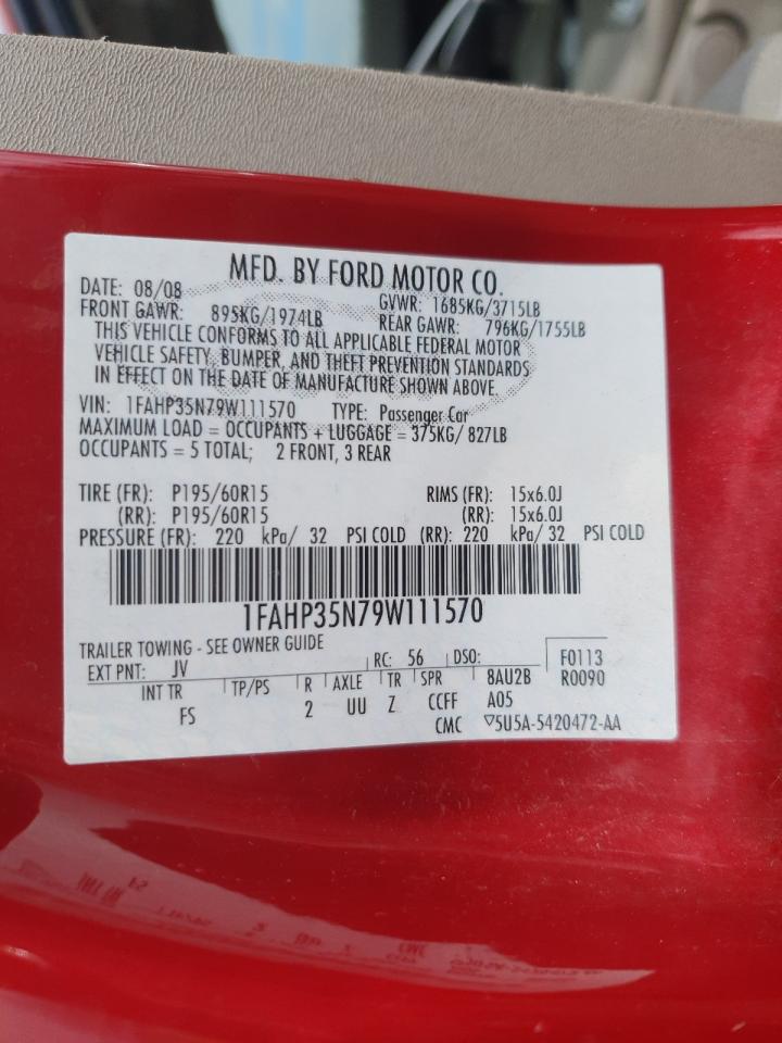 2009 Ford Focus Se VIN: 1FAHP35N79W111570 Lot: 82464835